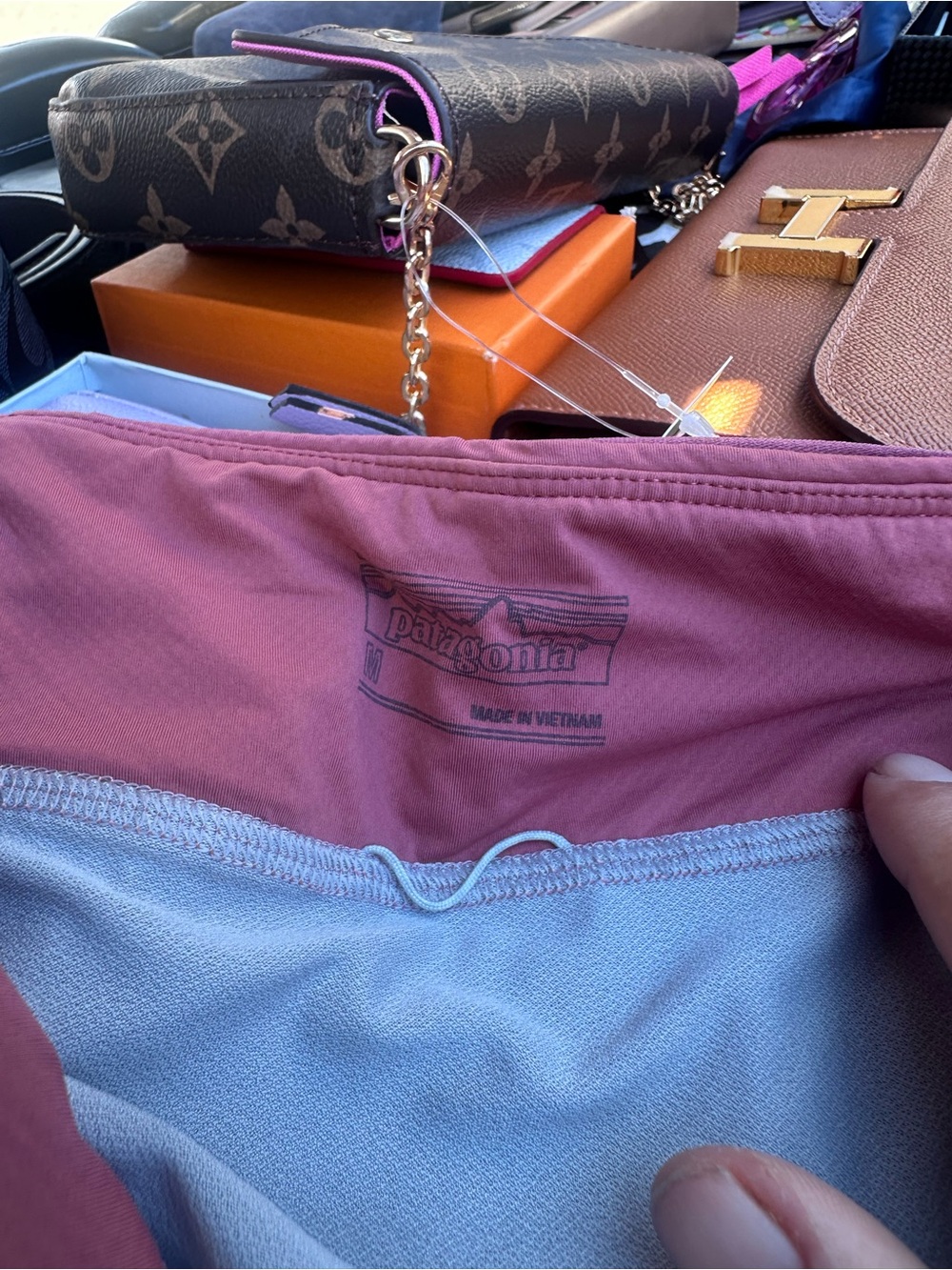 Patagonia Women's Athletic Shorts in Rose Pink and Light Gray